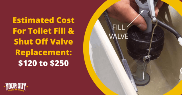 Estimated Cost For Toilet Fill & Shut Off Valve Replacement: $120 to $250 