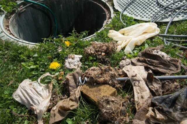 non-biodegradable materials found inside the septic
